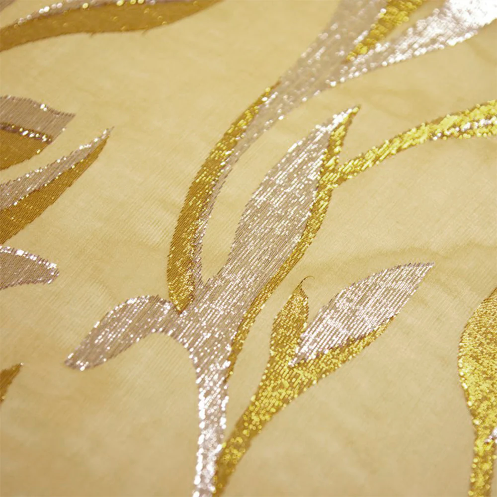 Mousseline de Soie dévorée Tlija or et argent fond ocre - Image 4
