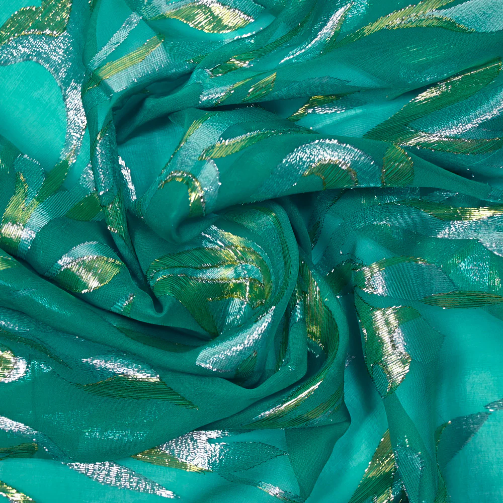 Mousseline de Soie dévorée Tlija or et argent fond vert canard - Image 3