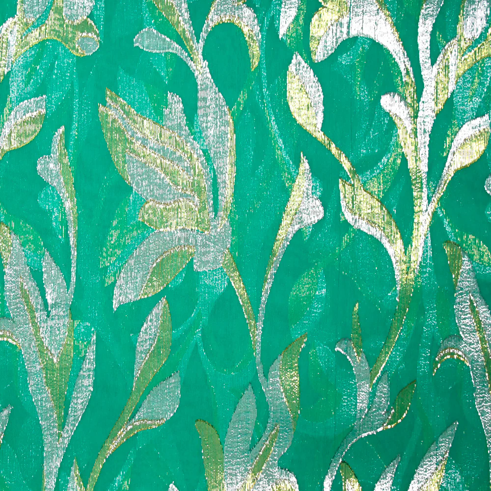 Mousseline de Soie dévorée Tlija or et argent fond vert menthe - Image 3