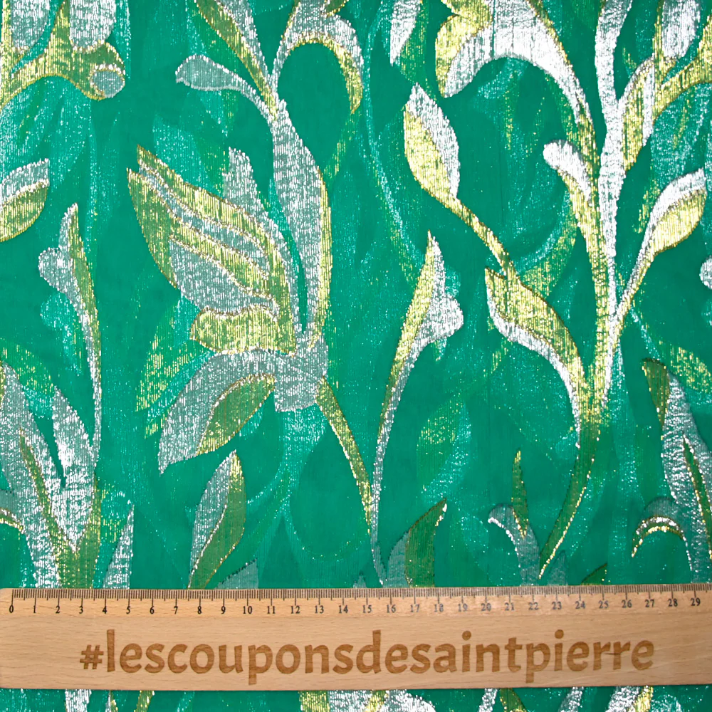 Mousseline de Soie dévorée Tlija or et argent fond vert menthe - Image 4