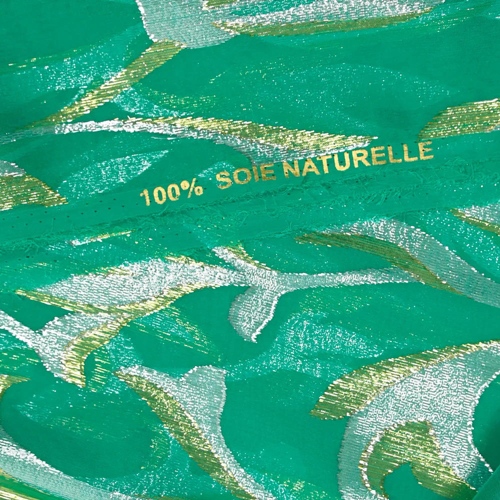 Mousseline de Soie dévorée Tlija or et argent fond vert menthe - Image 5