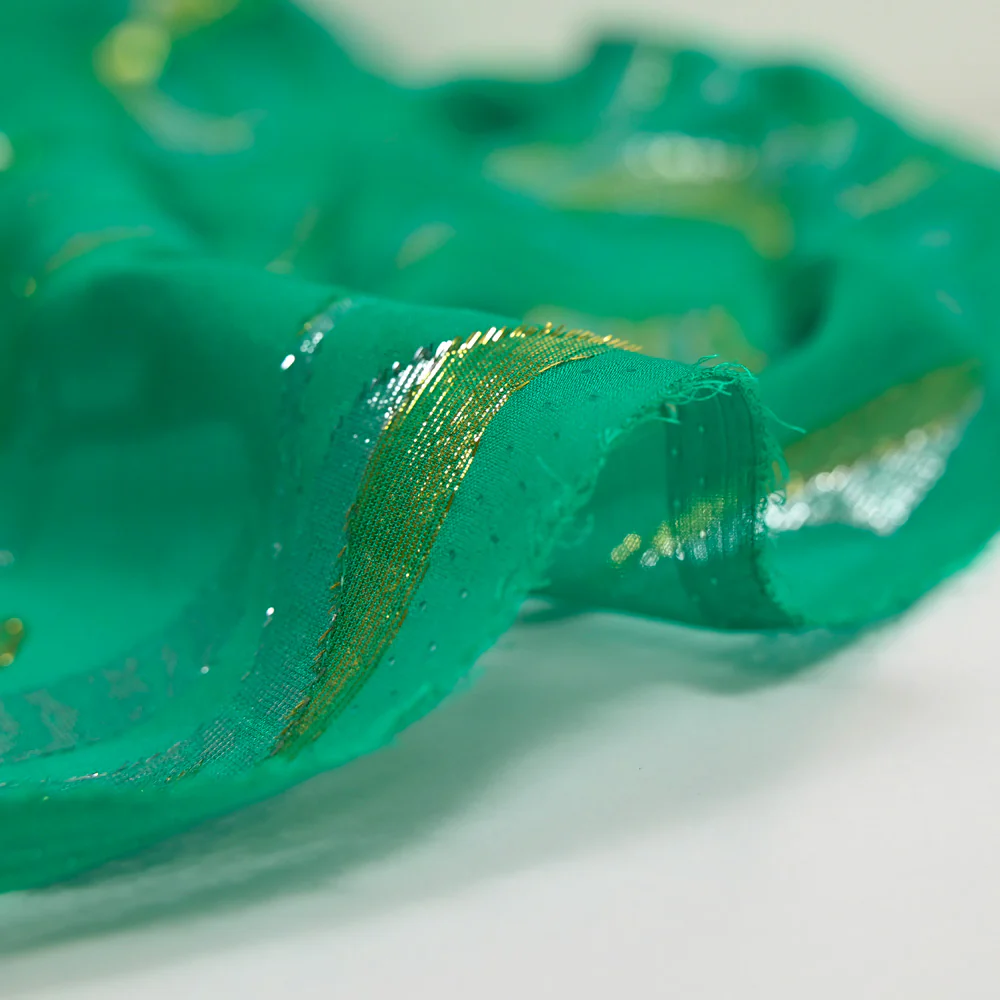 Mousseline de Soie dévorée Tlija or et argent fond vert menthe - Image 6