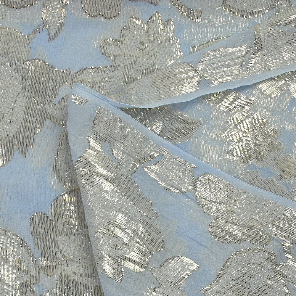 Mousseline de soie jacquard lancé découpé fleurs fond bleu clair - Image 7