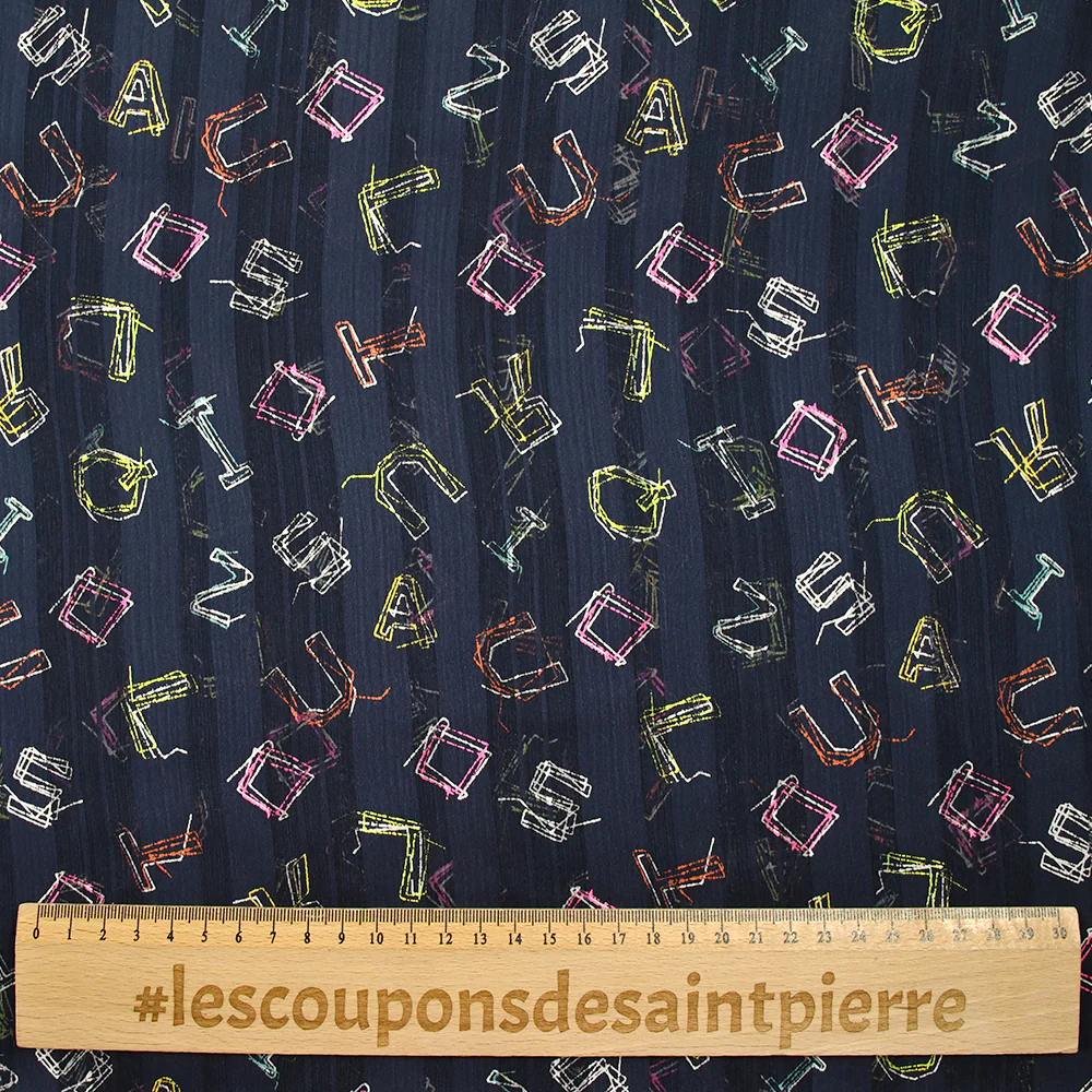 Mousseline imprimée bande satin alphabet fond marine - Image 3