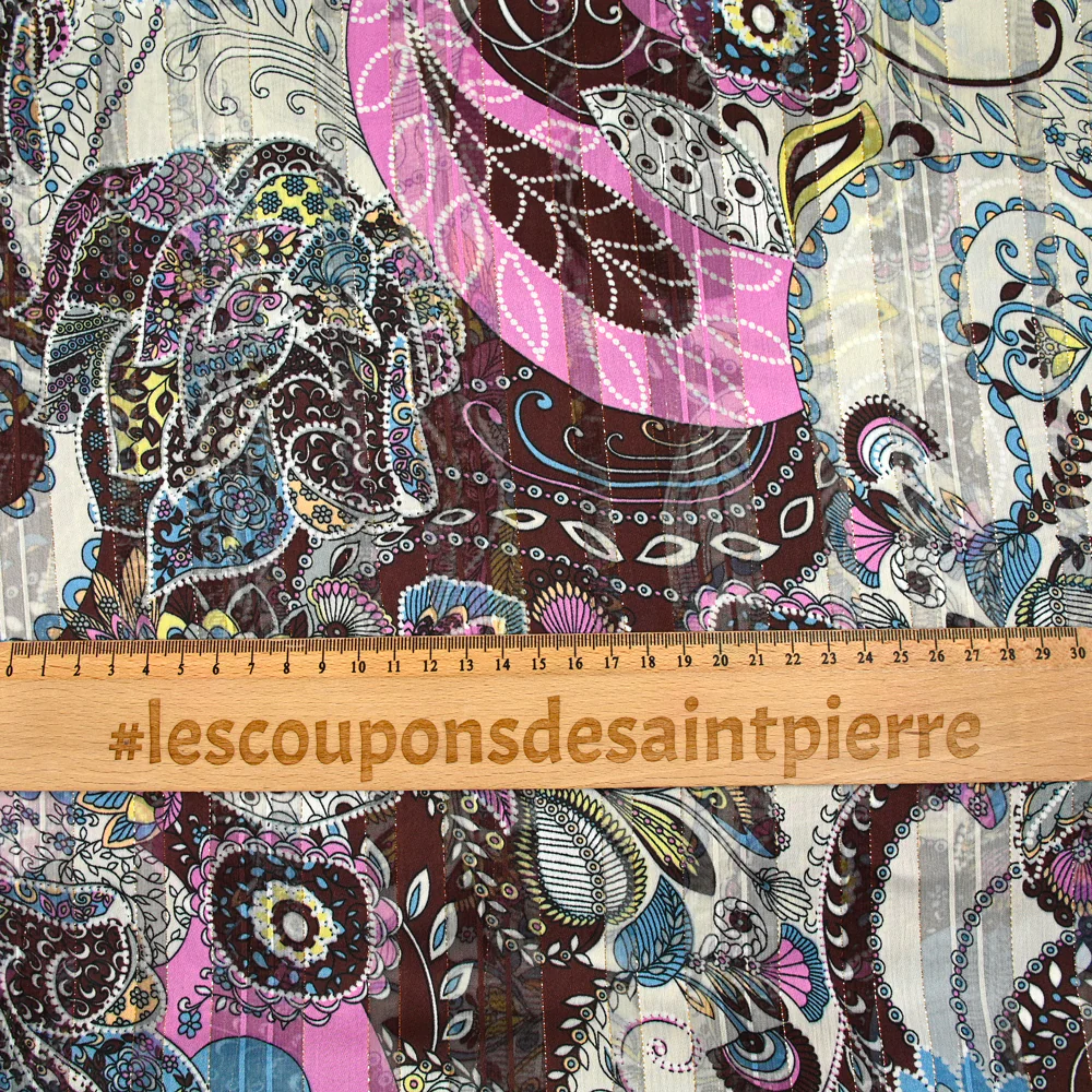 Mousseline imprimée bande satin cachemire fond gris - Image 3