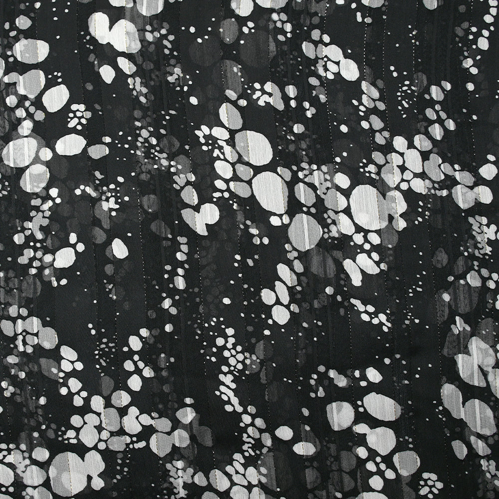 Mousseline imprimée bande satin effervescence fond noir