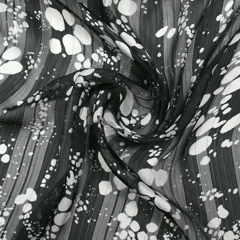 Mousseline imprimée bande satin effervescence fond noir - Image 2