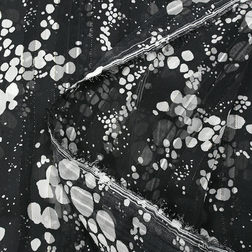Mousseline imprimée bande satin effervescence fond noir - Image 5