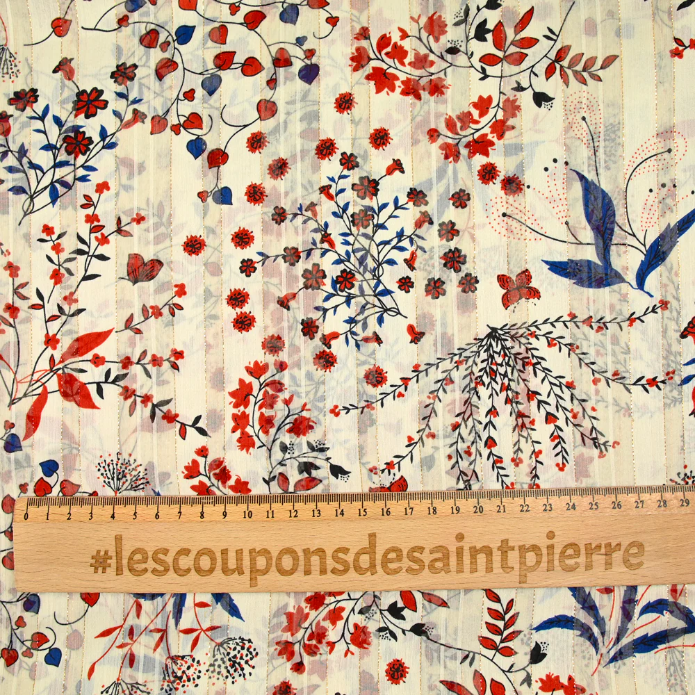 Mousseline imprimée bande satin Églantine fond écru - Image 3