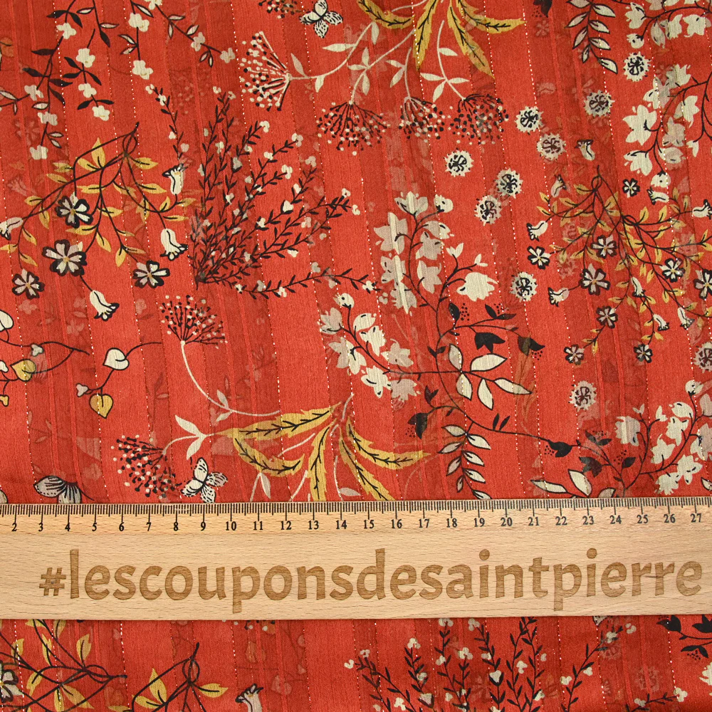 Mousseline imprimée bande satin Églantine fond marron - Image 3