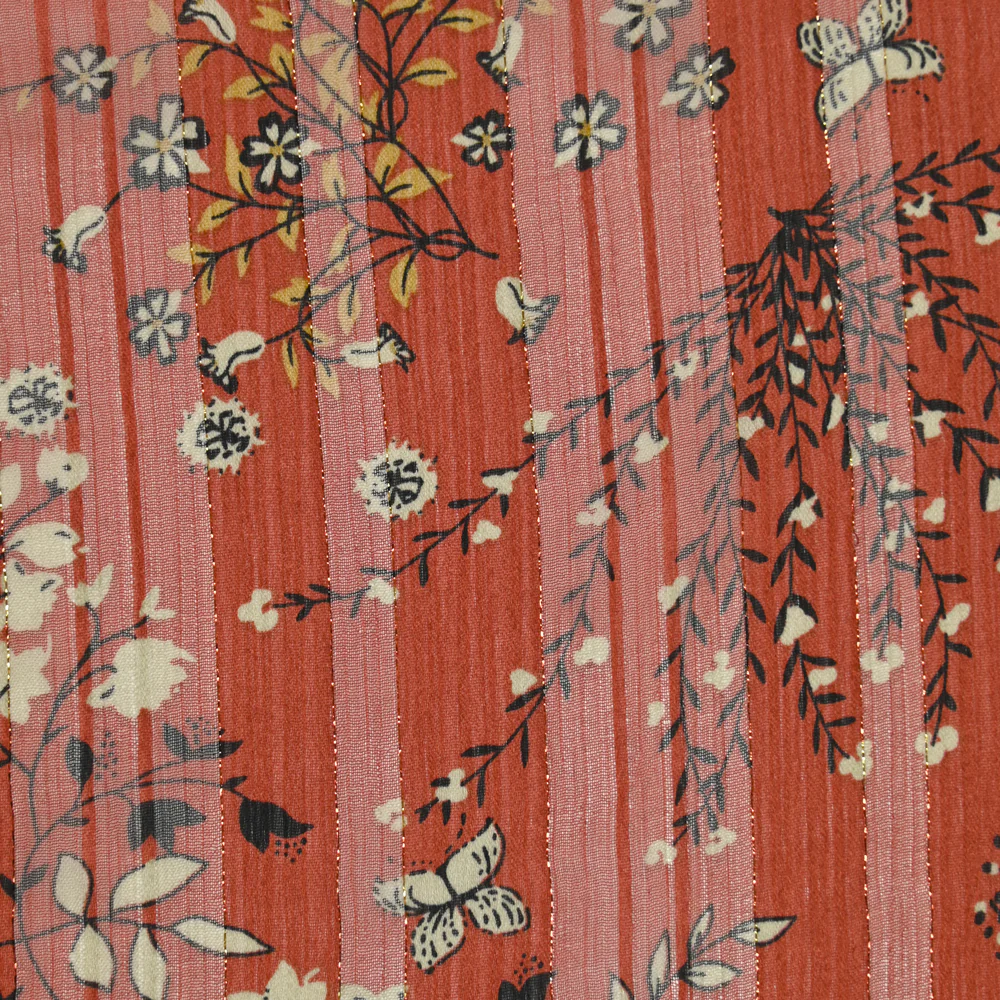 Mousseline imprimée bande satin Églantine fond marron - Image 4