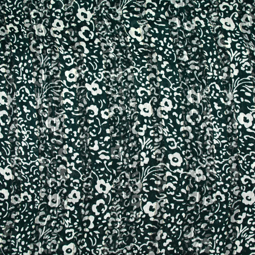 Mousseline imprimée bande satin fleurs fond vert forêt - Image 4