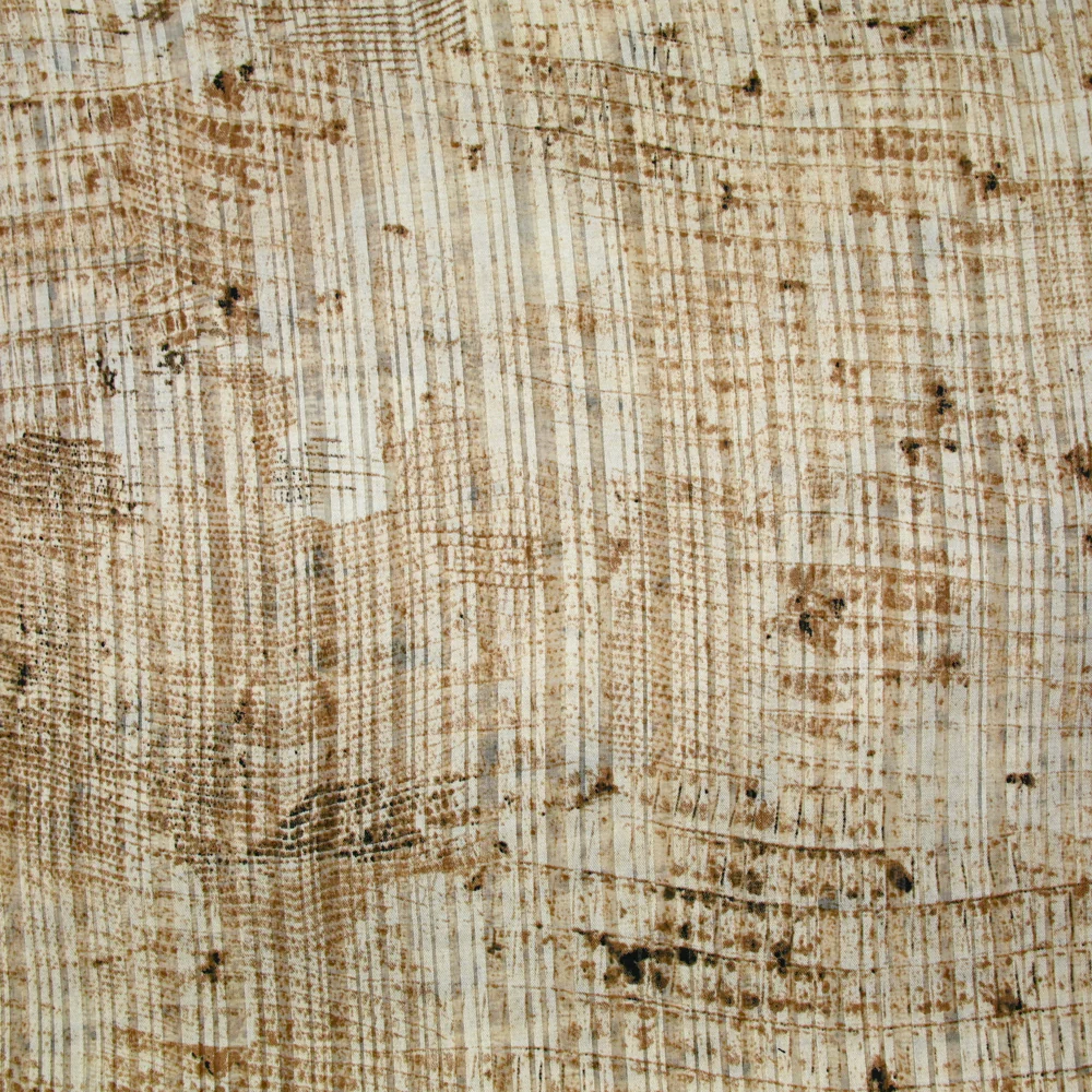 Mousseline imprimée bande satin grunge marron fond écru