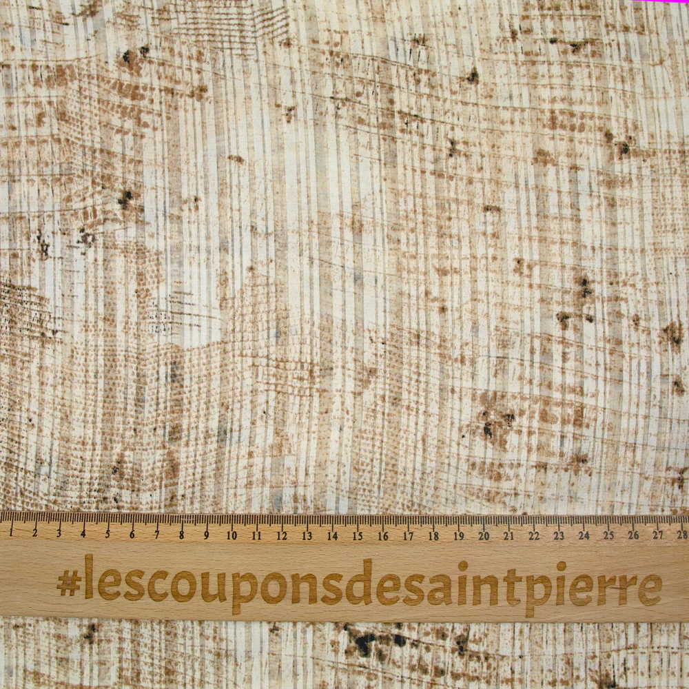 Mousseline imprimée bande satin grunge marron fond écru - Image 3