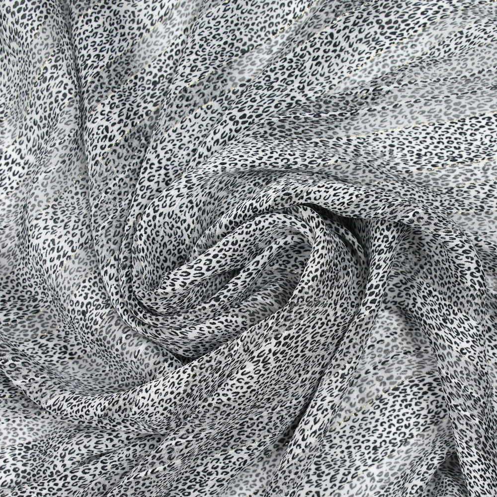 Mousseline imprimée bande satin léopard noir - Image 2