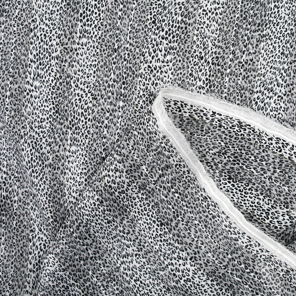 Mousseline imprimée bande satin léopard noir - Image 4