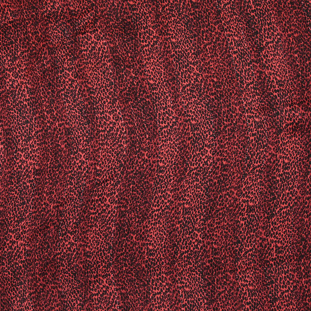 Mousseline imprimée bande satin léopard rouge