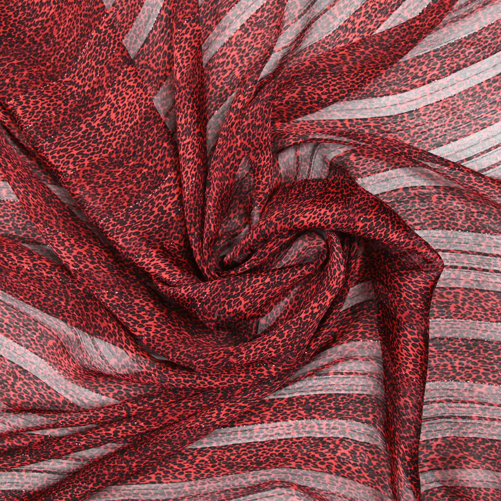 Mousseline imprimée bande satin léopard rouge - Image 2