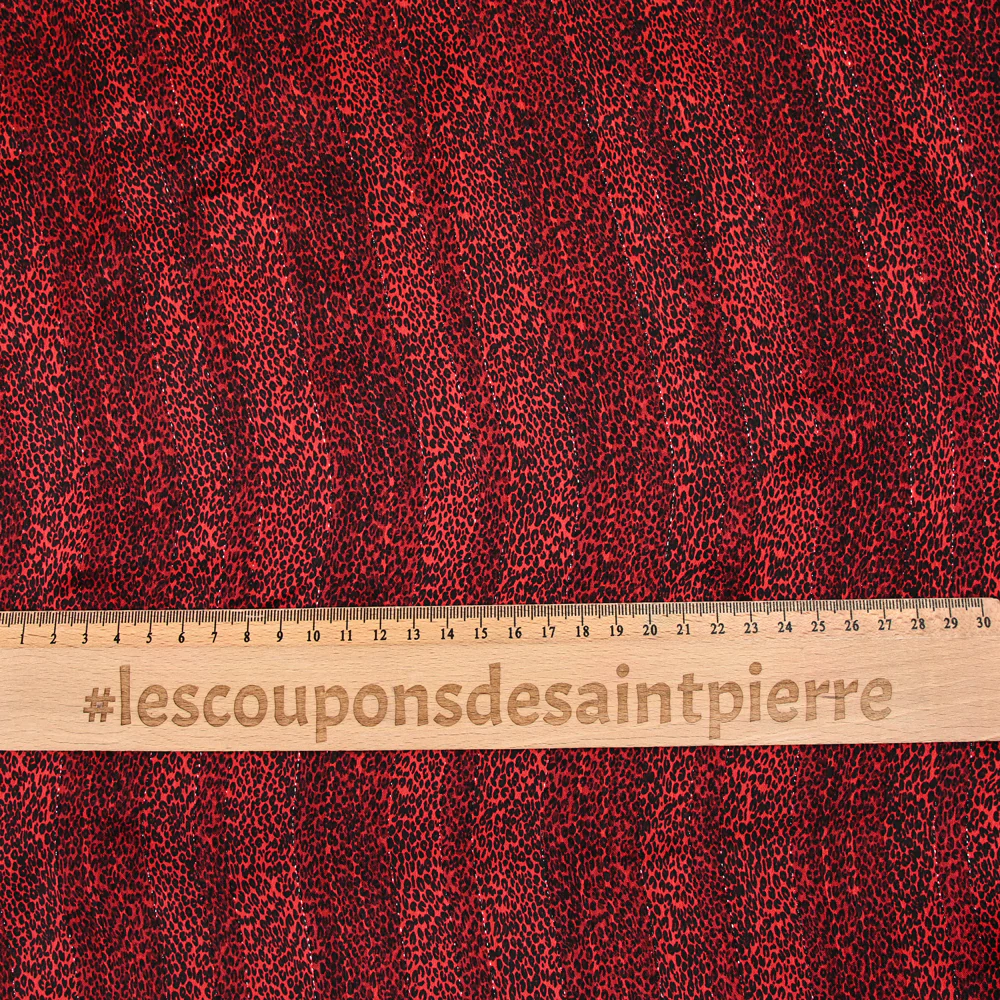 Mousseline imprimée bande satin léopard rouge - Image 3