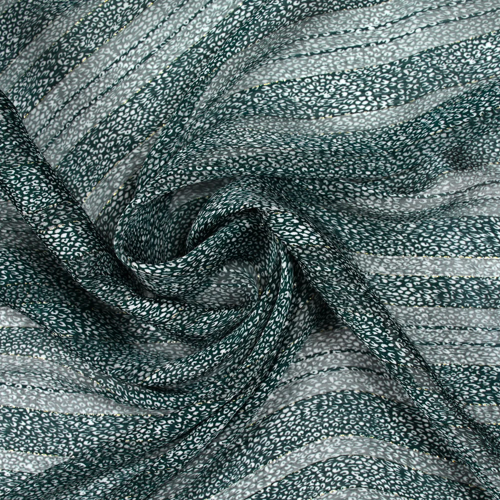 Mousseline imprimée bande satin léopard vert - Image 2