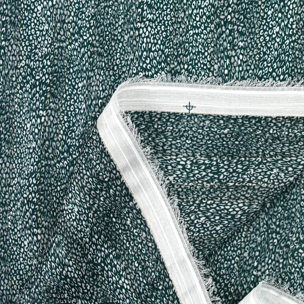 Mousseline imprimée bande satin léopard vert - Image 4