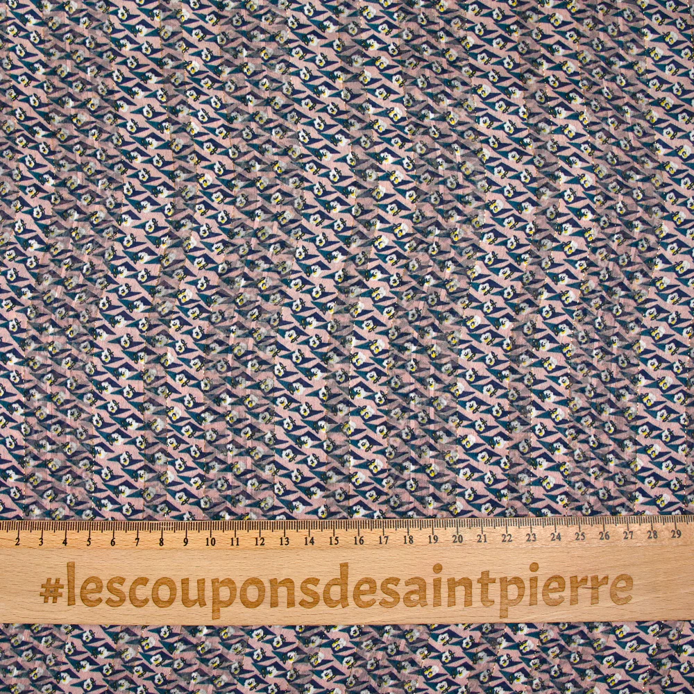 Mousseline imprimée bande satin oeil bleu fond vieux rose - Image 2