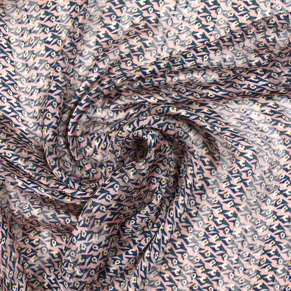 Mousseline imprimée bande satin oeil bleu fond vieux rose - Image 3
