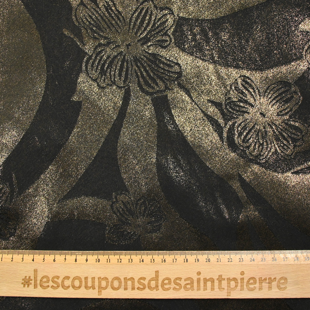 Mousseline imprimée dévorée dorée fond noir - Image 3
