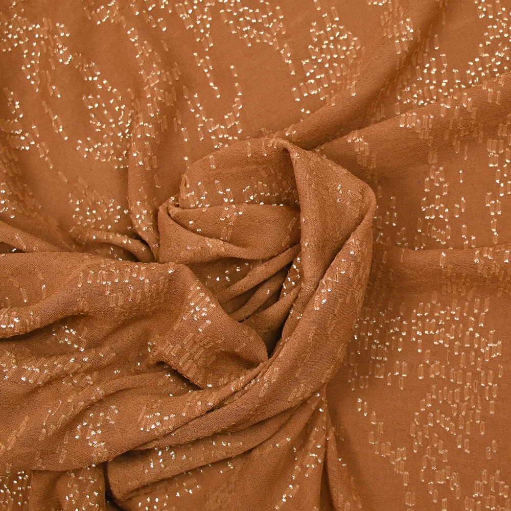 Mousseline imprimée feuille d'or fond camel - Image 2