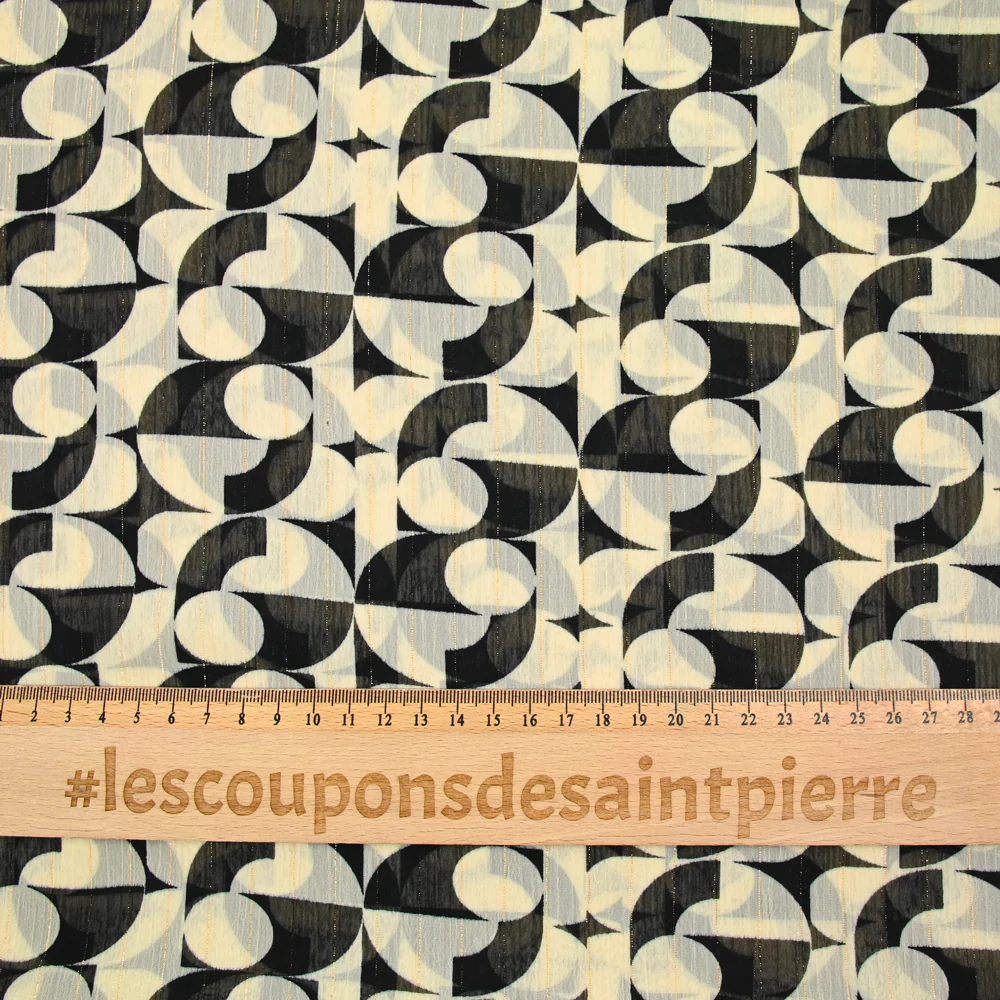 Mousseline imprimée irisé échiquier noir fond écru - Image 3