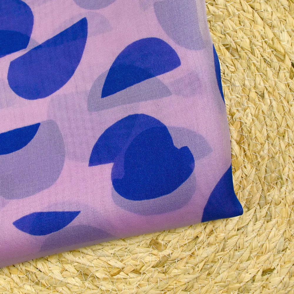 Organza de 100% soie imprimé pois fond mauve