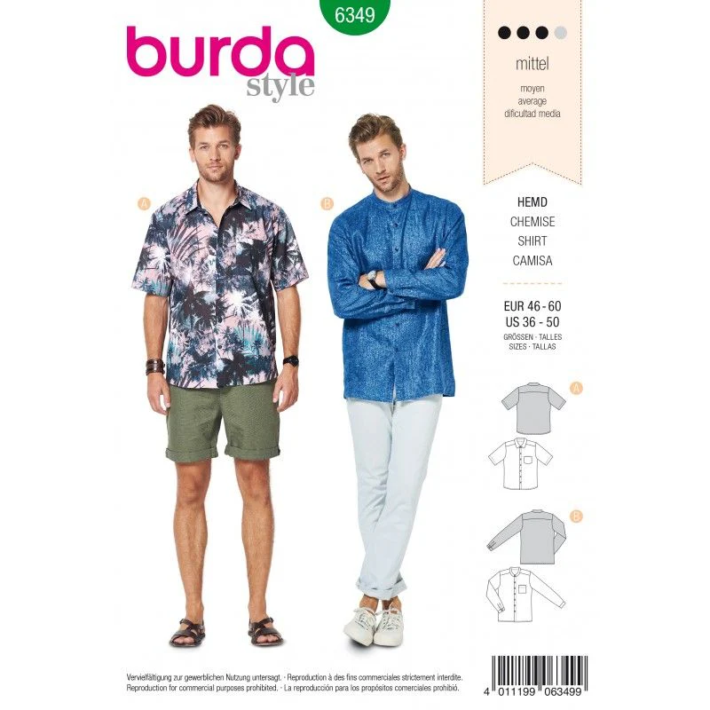 Patron Burda 6349 -Chemise Homme