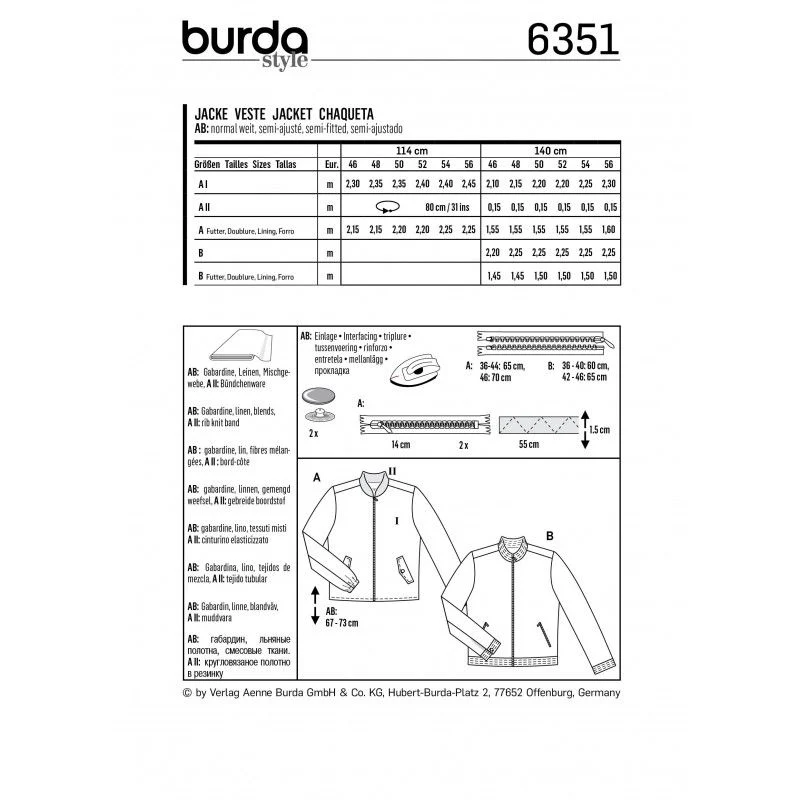 Patron Burda 6351 - Veste et blouson zipée Homme - Image 3
