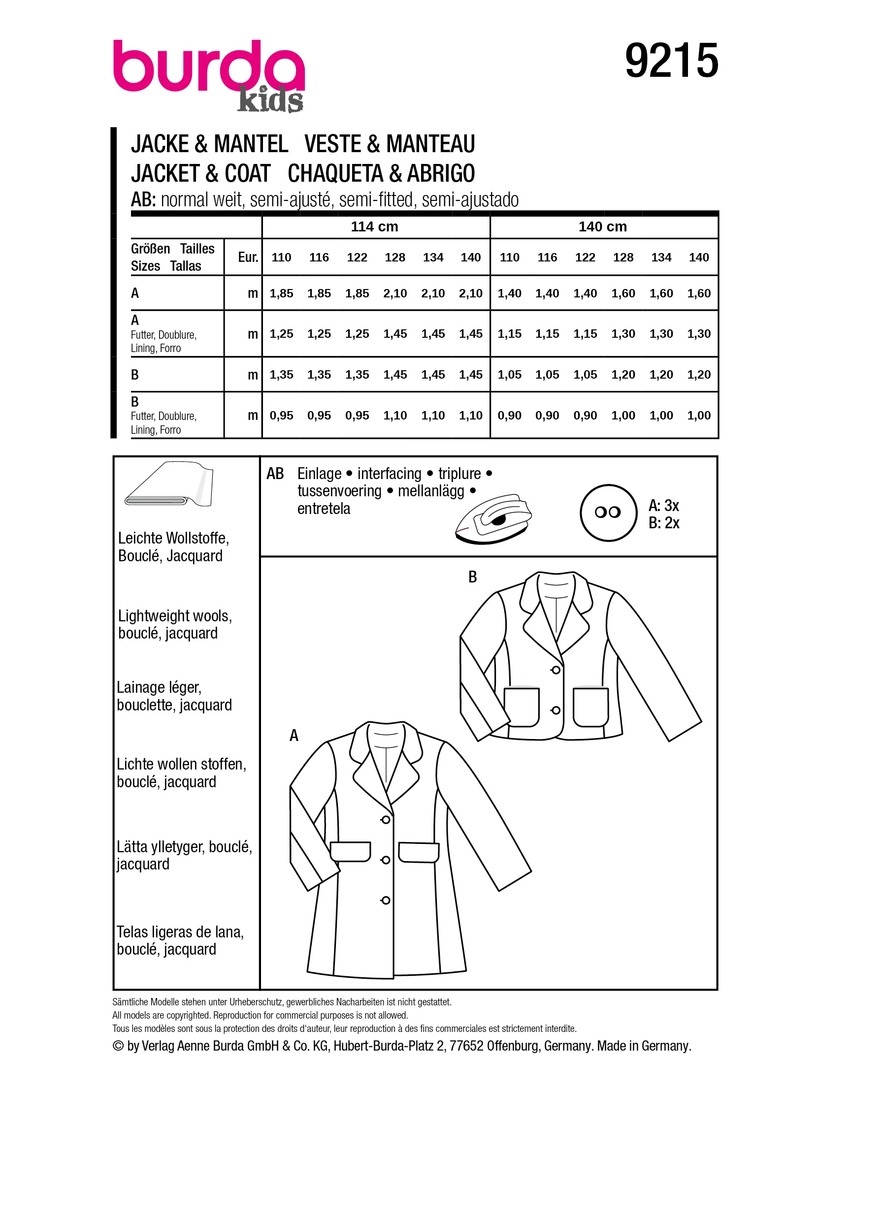 Patron Burda Enfant n°9215 : Manteau & Veste - Image 5