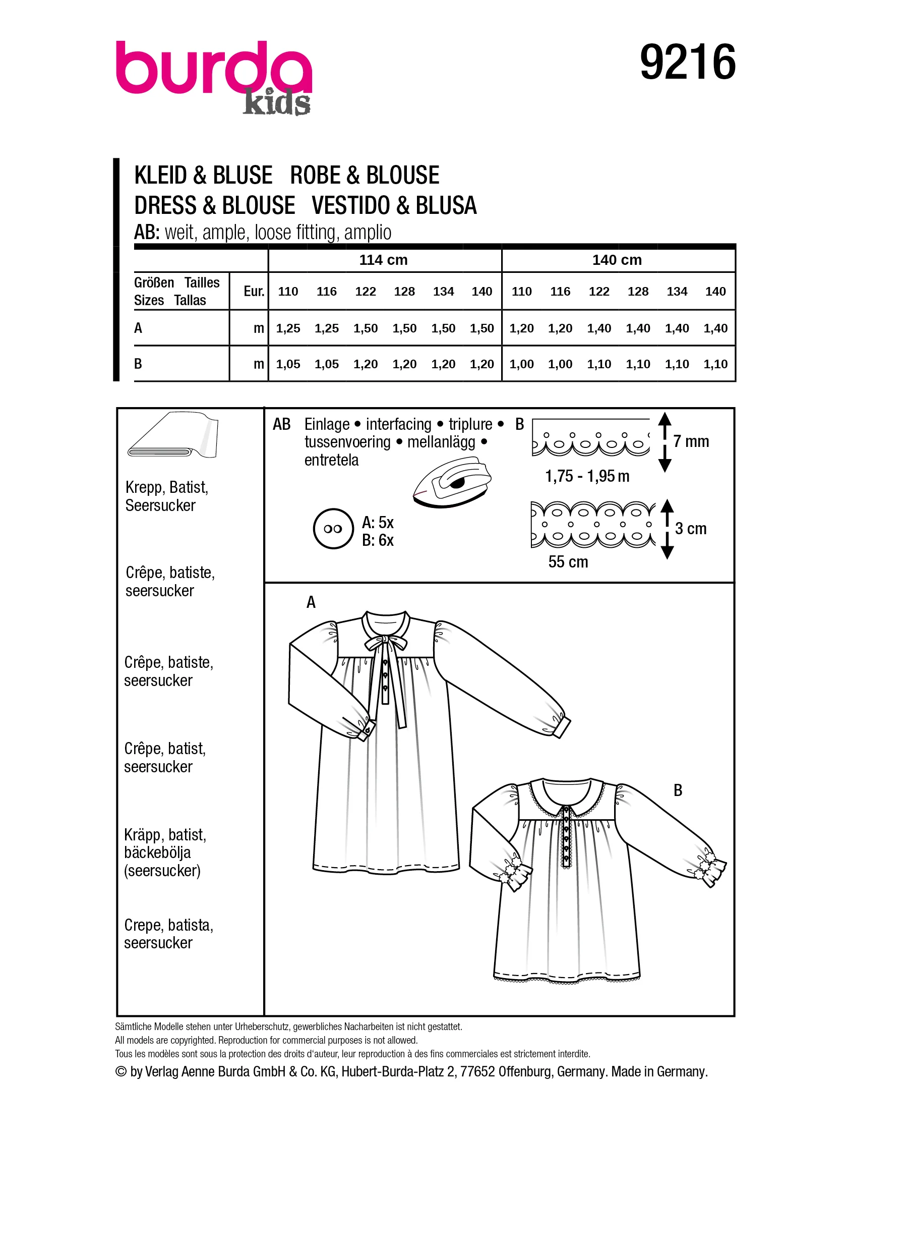 Patron Burda Enfant n°9216 : Robe & Blouse - Image 9