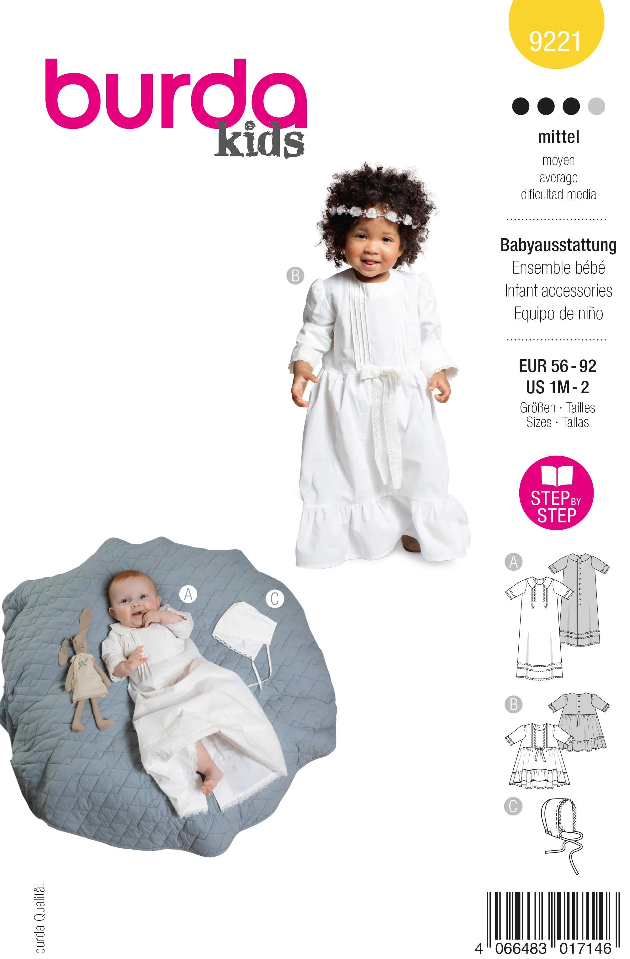 Patron Burda Enfant n°9221 : Ensemble bĂ©bĂ© - Robe de baptĂȘme