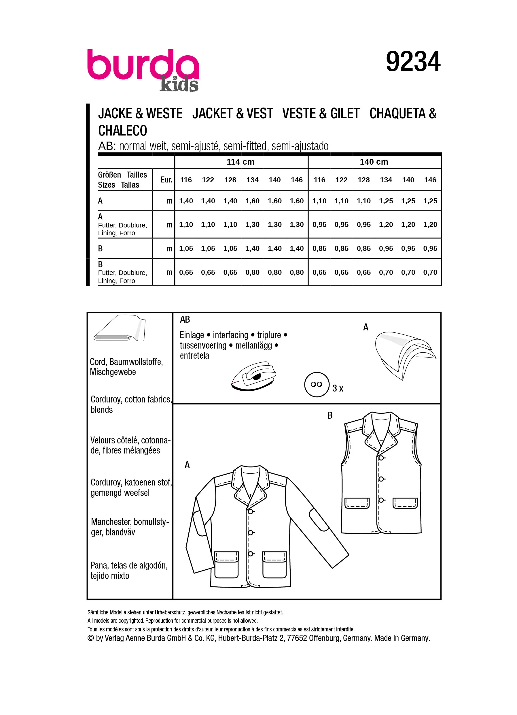 Patron Burda Enfant n°9234 : Veste & Gilet - Image 6