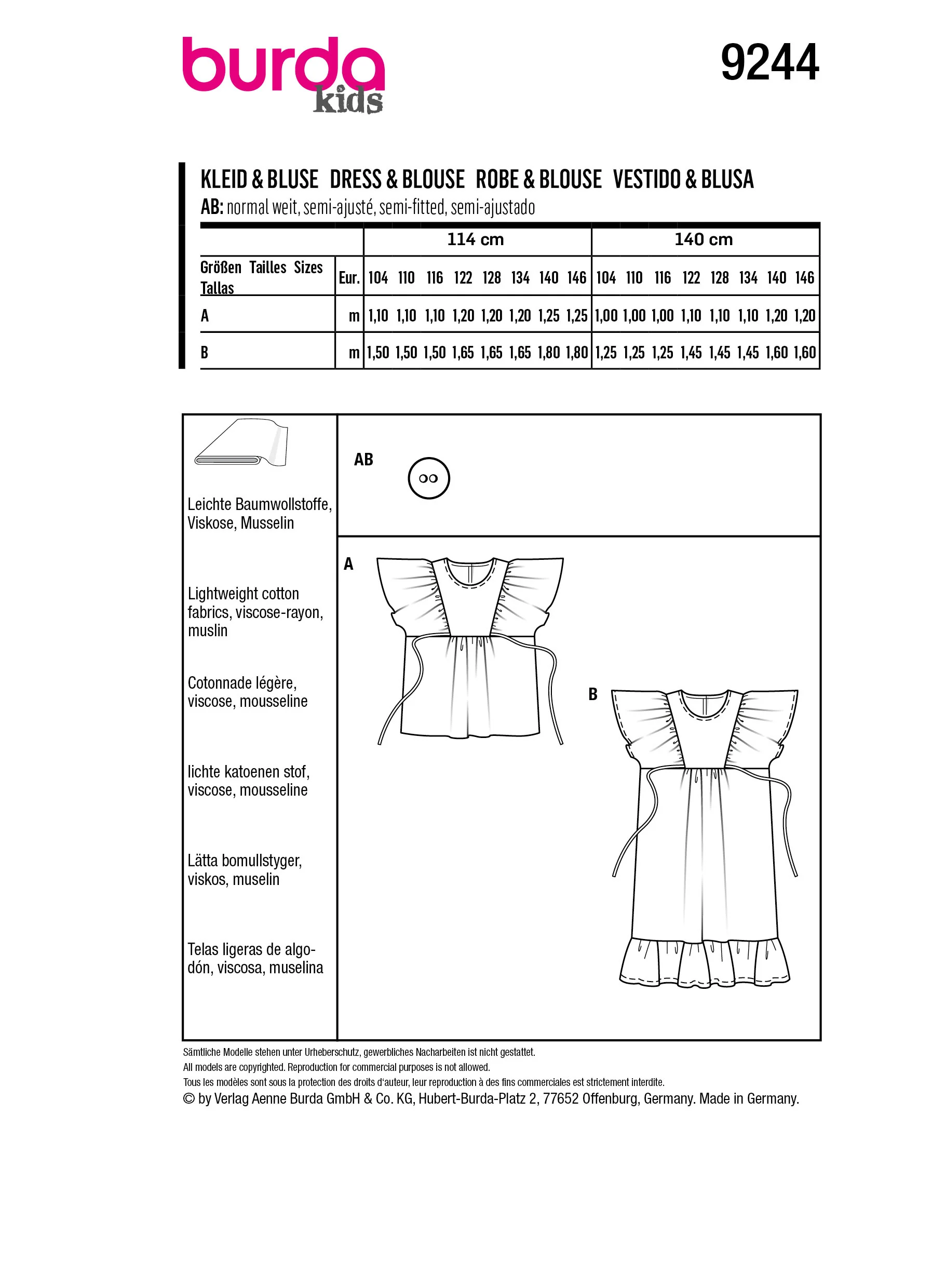 Patron Burda Enfant n°9244 : Blouse & Robe - Image 7