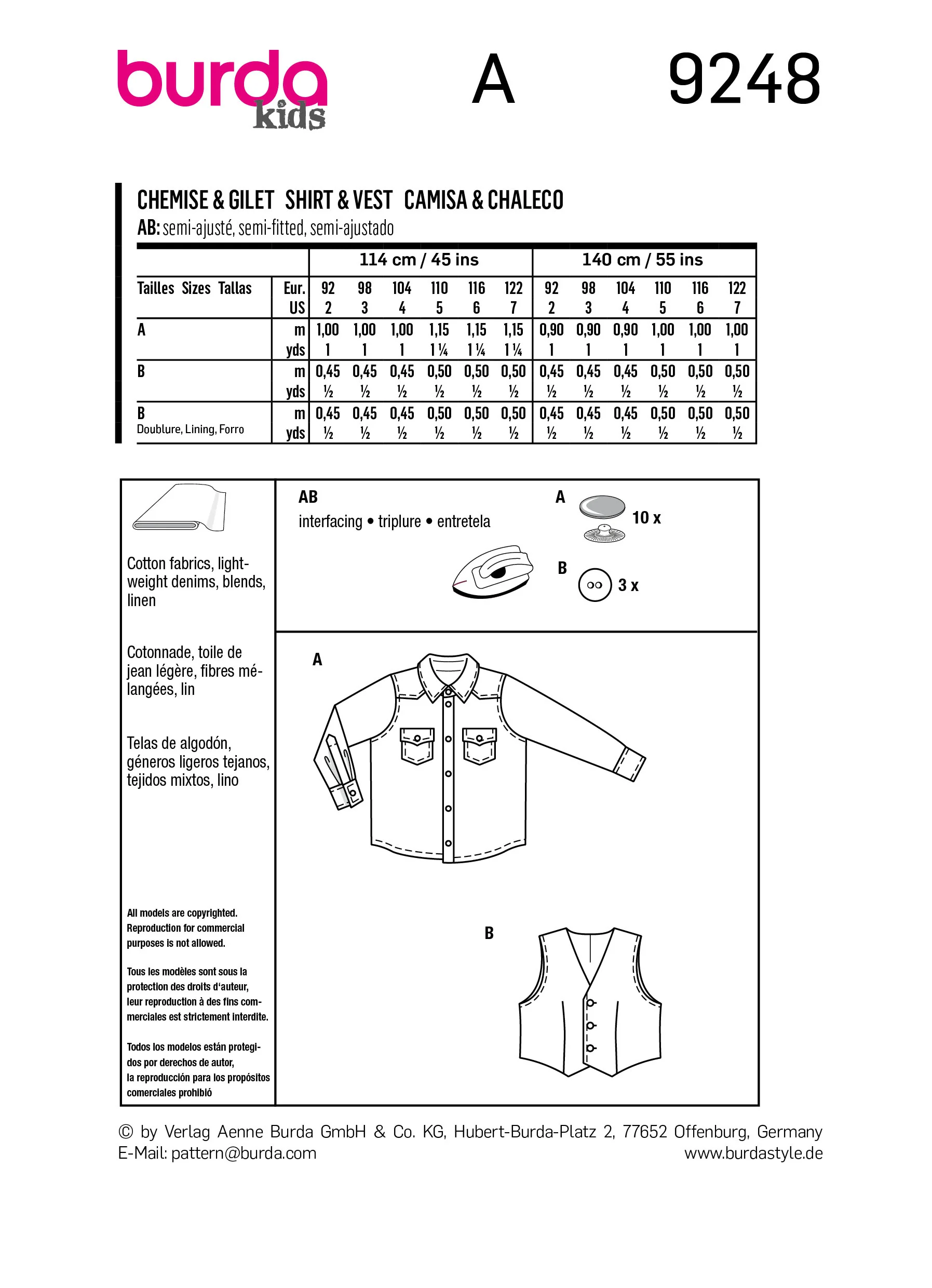 Patron Burda Enfant n°9248 : Chemise & Gilet - Image 8