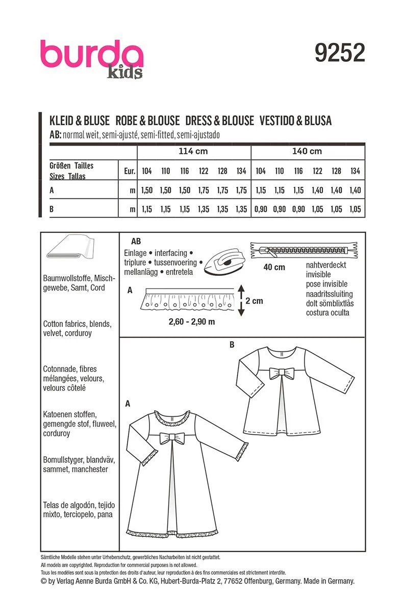 Patron Burda Enfant n°9252 : Robe & Blouse - Image 5