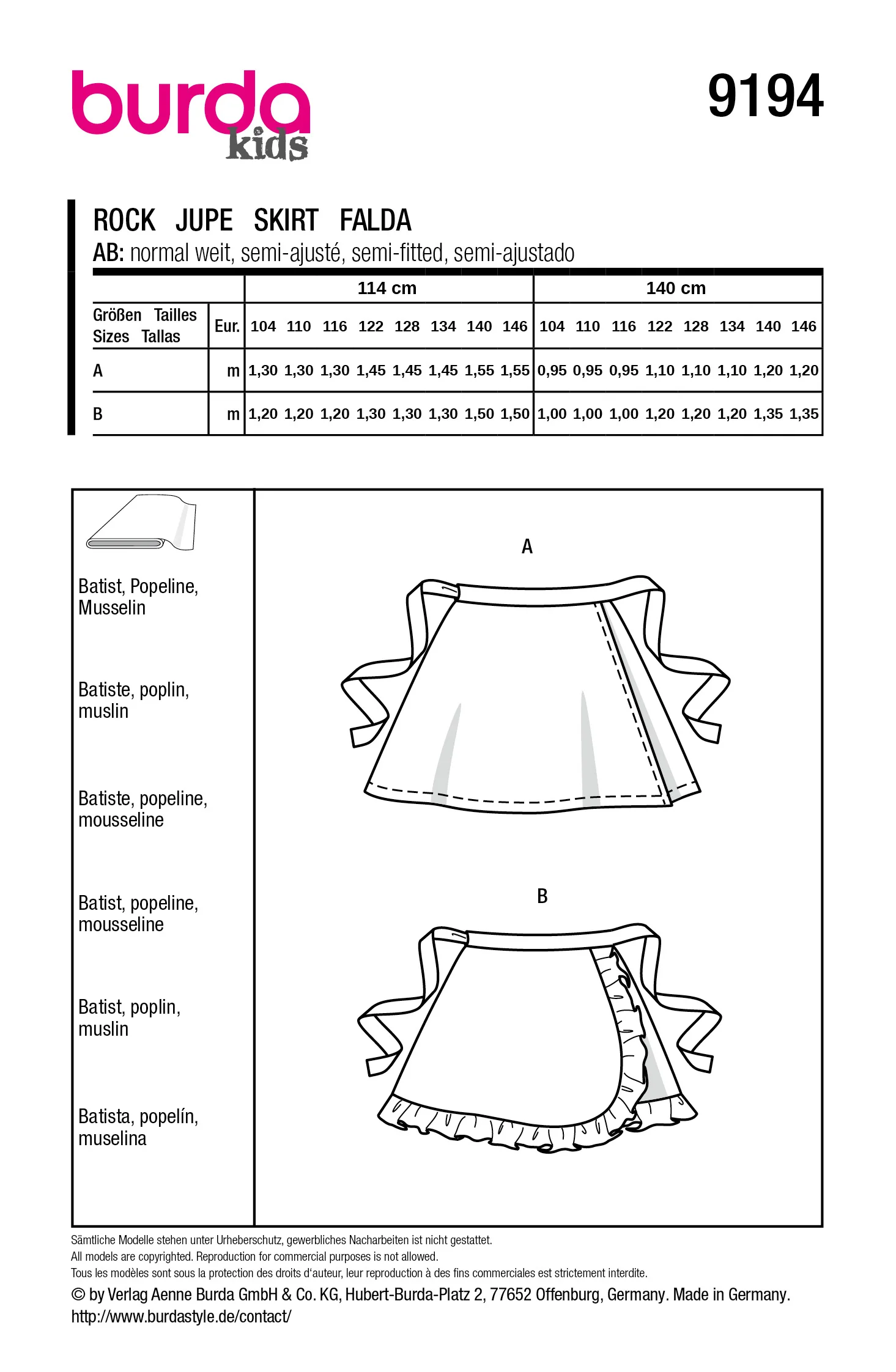 Patron Burda kids n°9194 : Jupe - Image 5