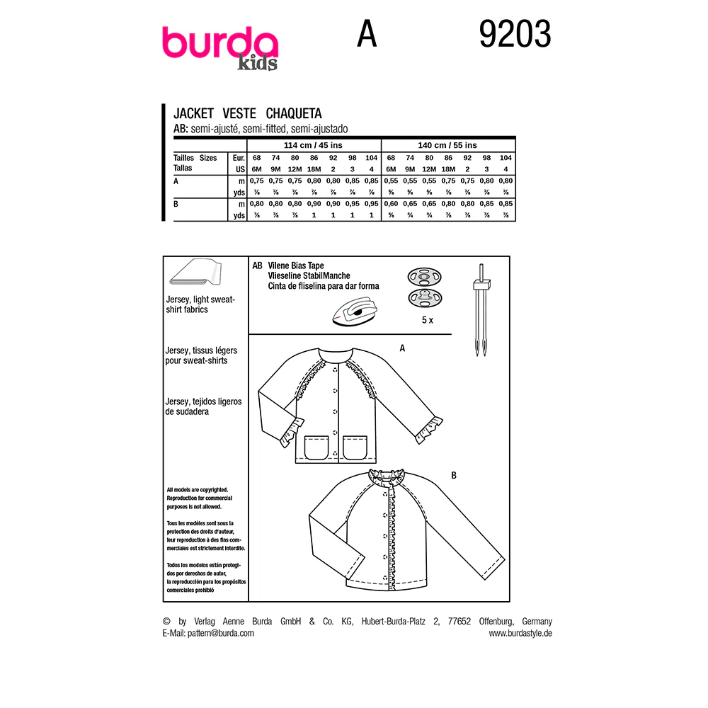 Patron Burda kids n°9203 : Veste - Image 8