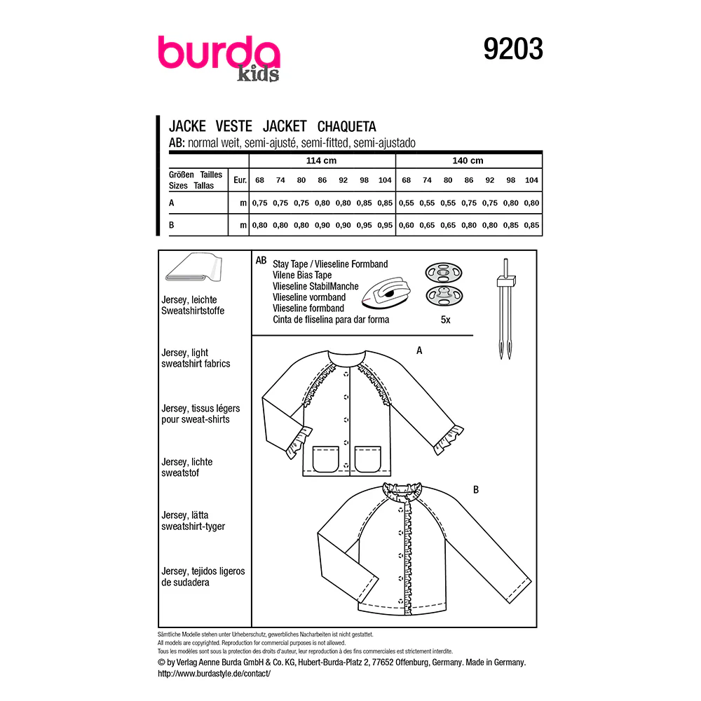 Patron Burda kids n°9203 : Veste - Image 9