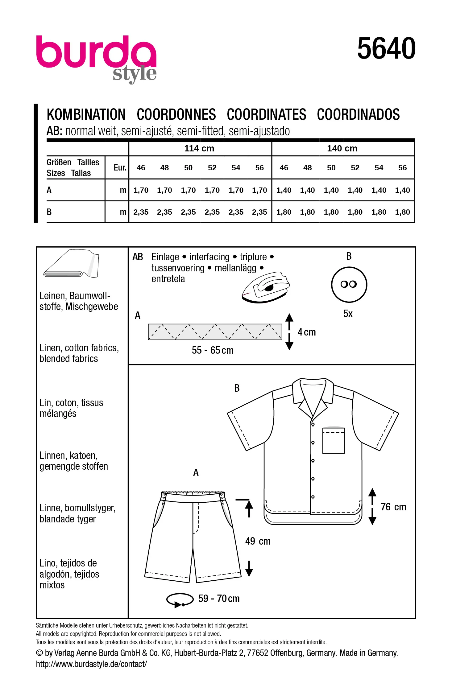 Patron Burda n°5640 : Chemise et short - Image 7