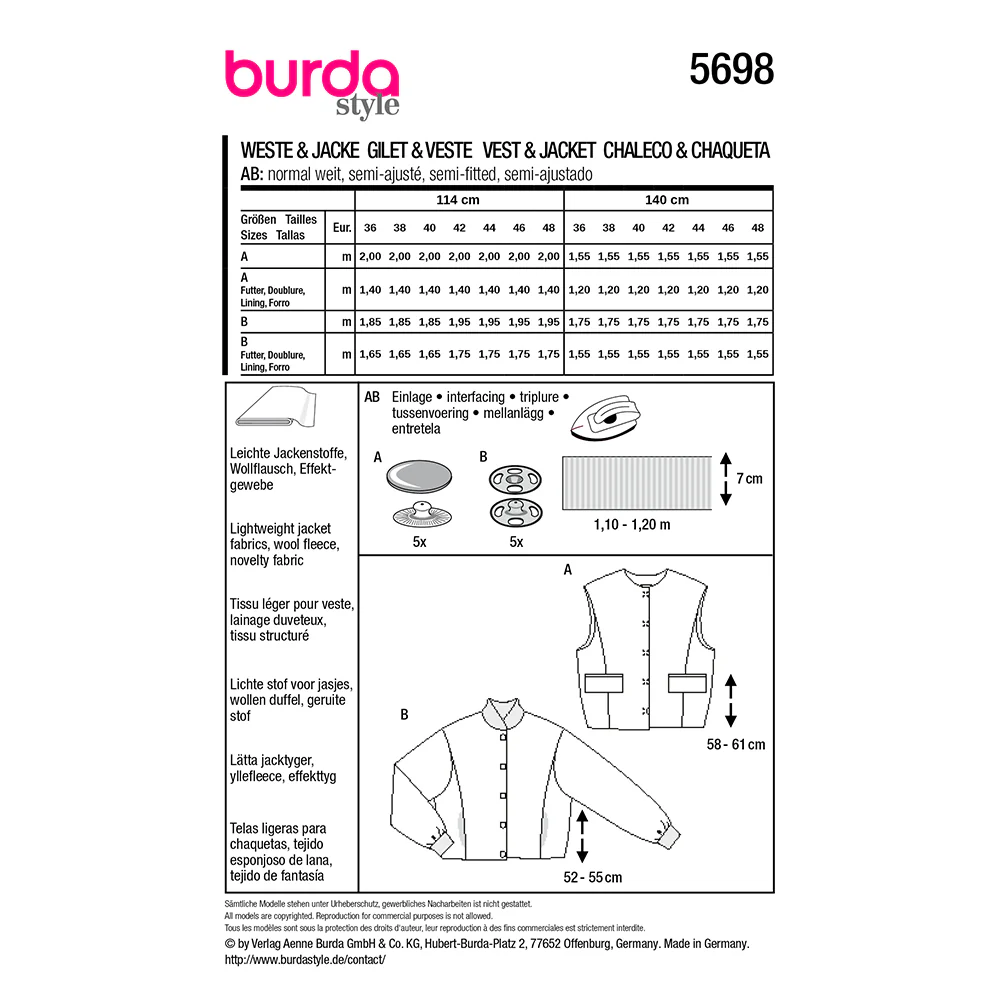 Patron Burda n°5698 : Gilet & veste - Image 7