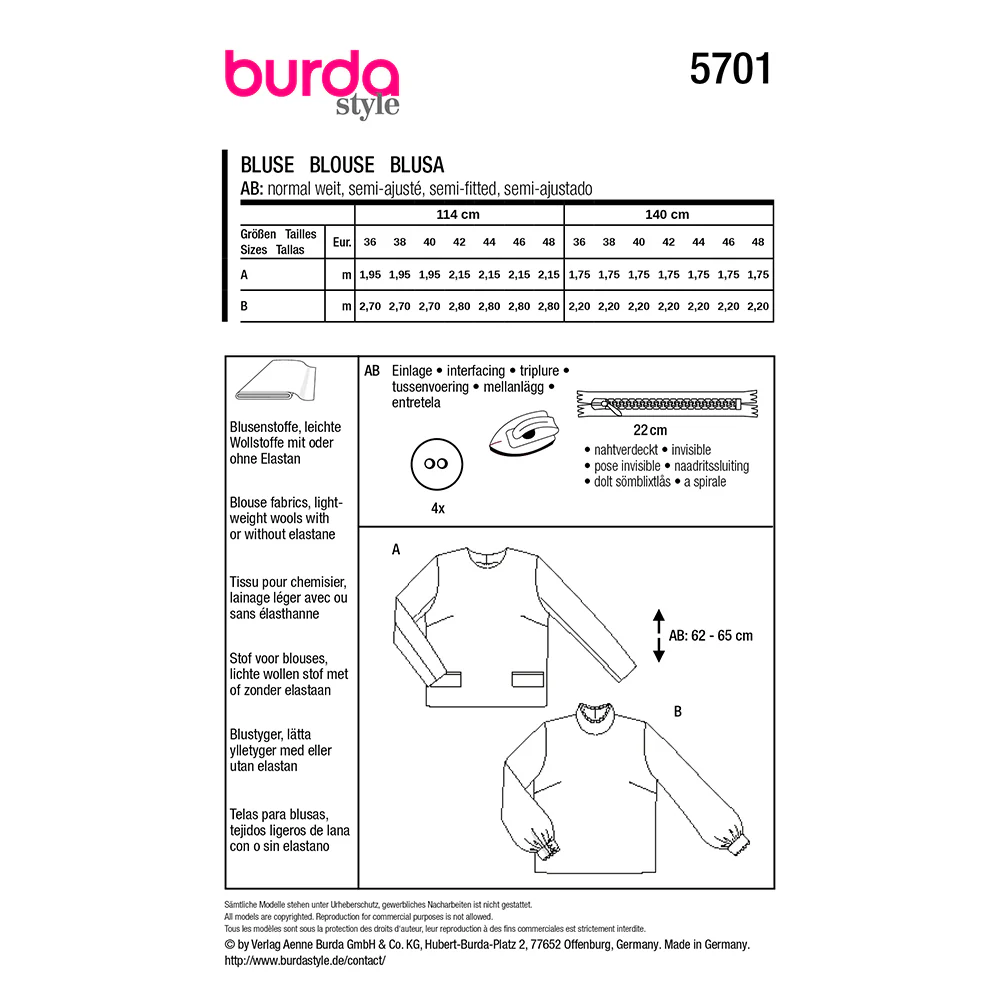 Patron Burda n°5701 : Blouse - Image 7