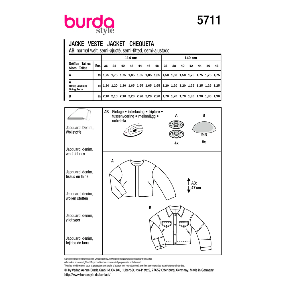 Patron Burda n°5711 : Veste - Image 7