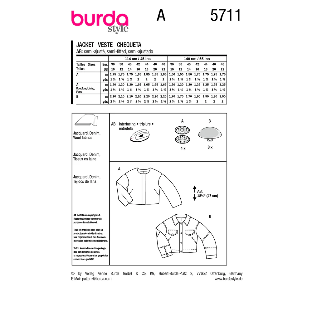 Patron Burda n°5711 : Veste - Image 8