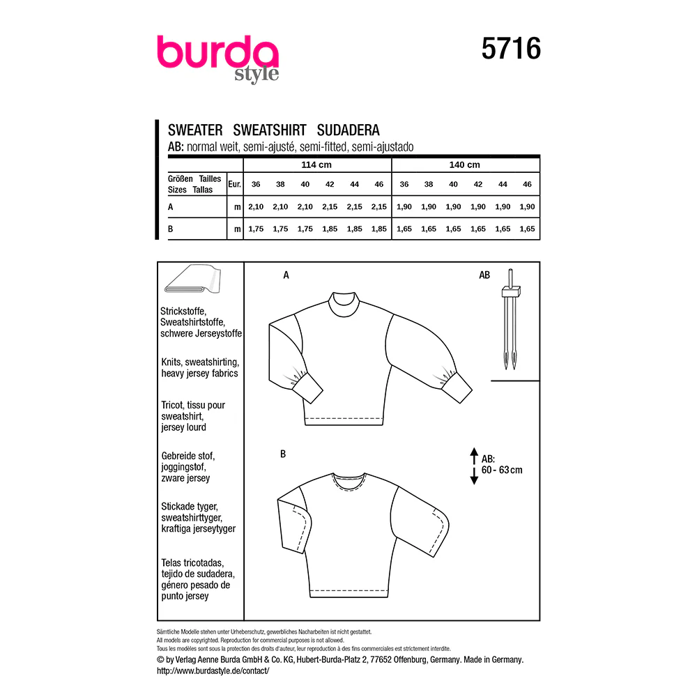 Patron Burda n°5716 : Sweatshirt - Image 7