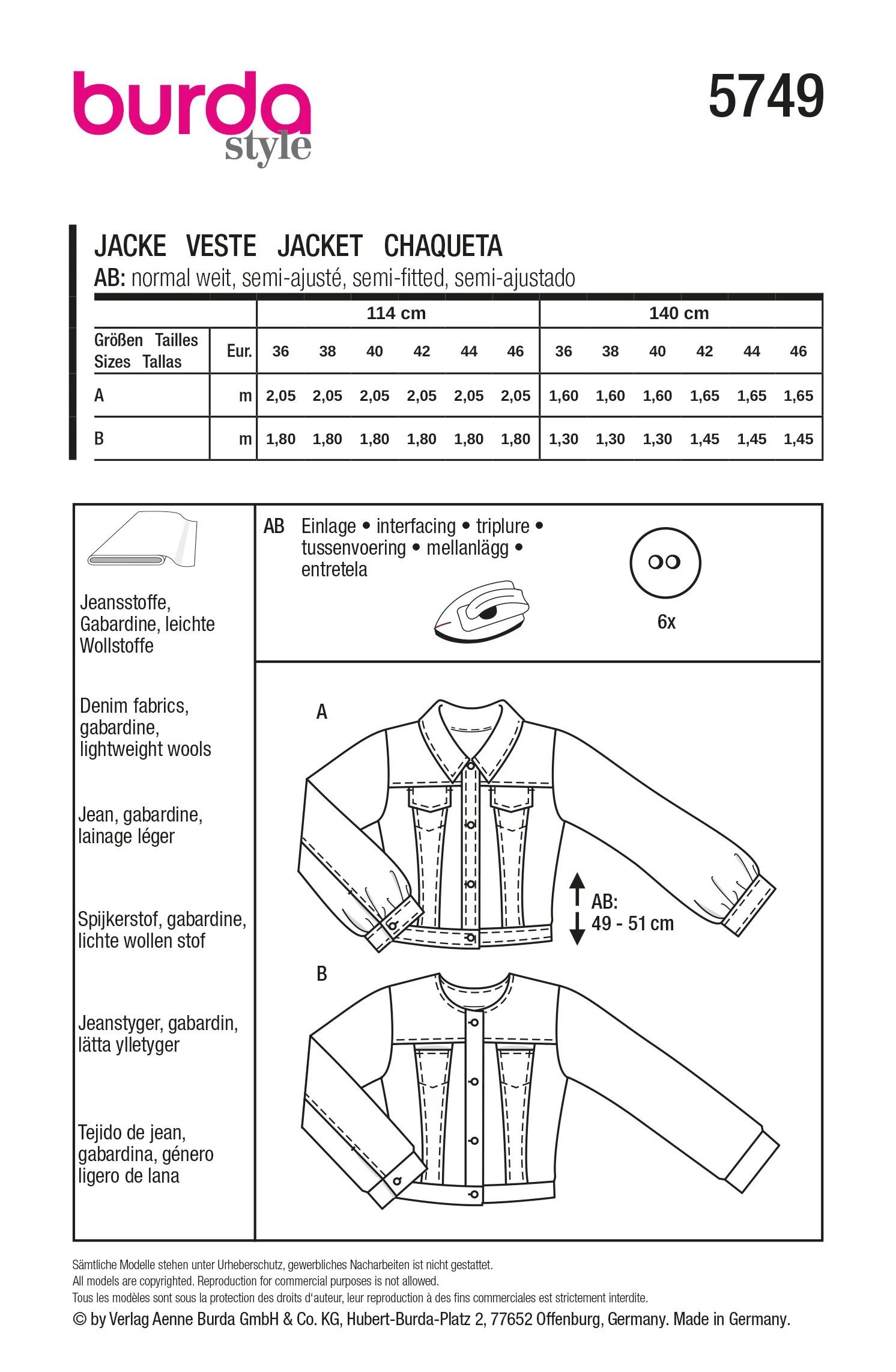 Patron Burda n°5749 : Veste - Image 7